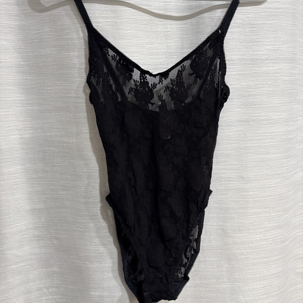 Christian Dior Intimates Vtg 70's 80's Black Floral Lace Bodysuit 4760 One Sz
